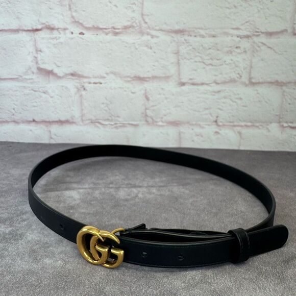 Authentic Gucci Black Leather Slim GG Marmont Belt 409417 80/32 - Picture 3 of 10